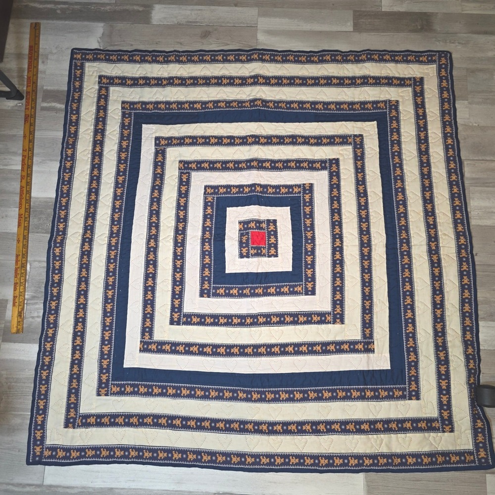 Vintage 1988 Handmade Teddy‎ Bear Heart Baby Quilt NM State Fair Winner 36x36